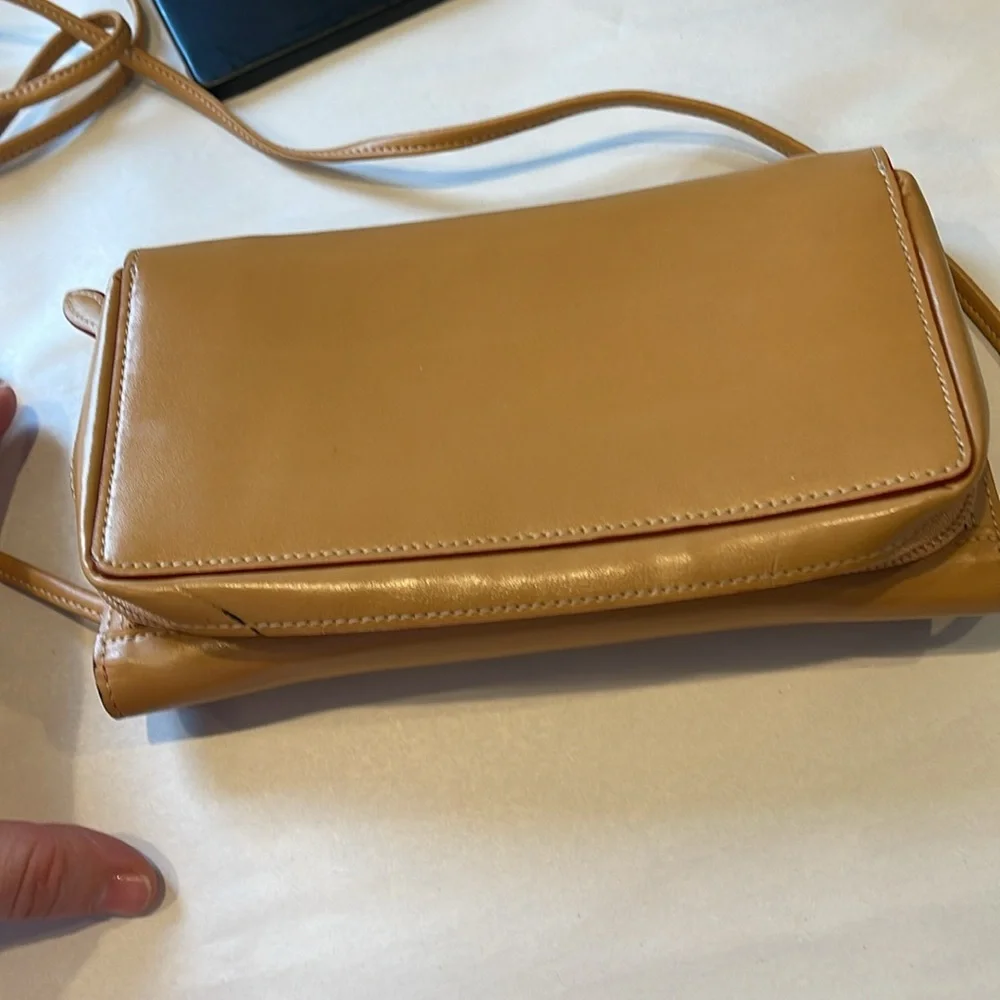 Lodis Audrey Leather Clutch Wallet VTG Tan Crossbody, Fold-Over Flap Checkbook